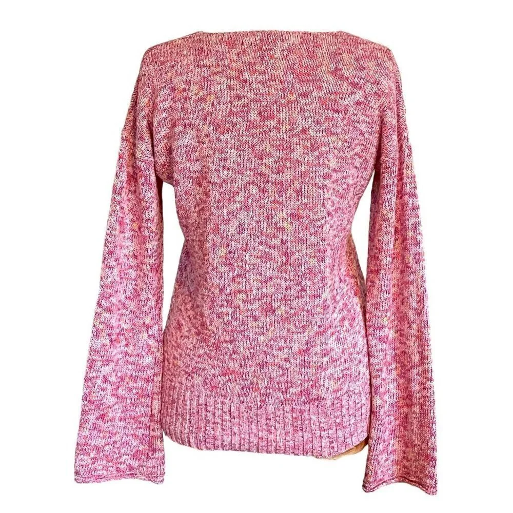 J Crew Flared Sleeve Marled Knit Swing Sweater Womens Sz XS Primrose Pink Vneck